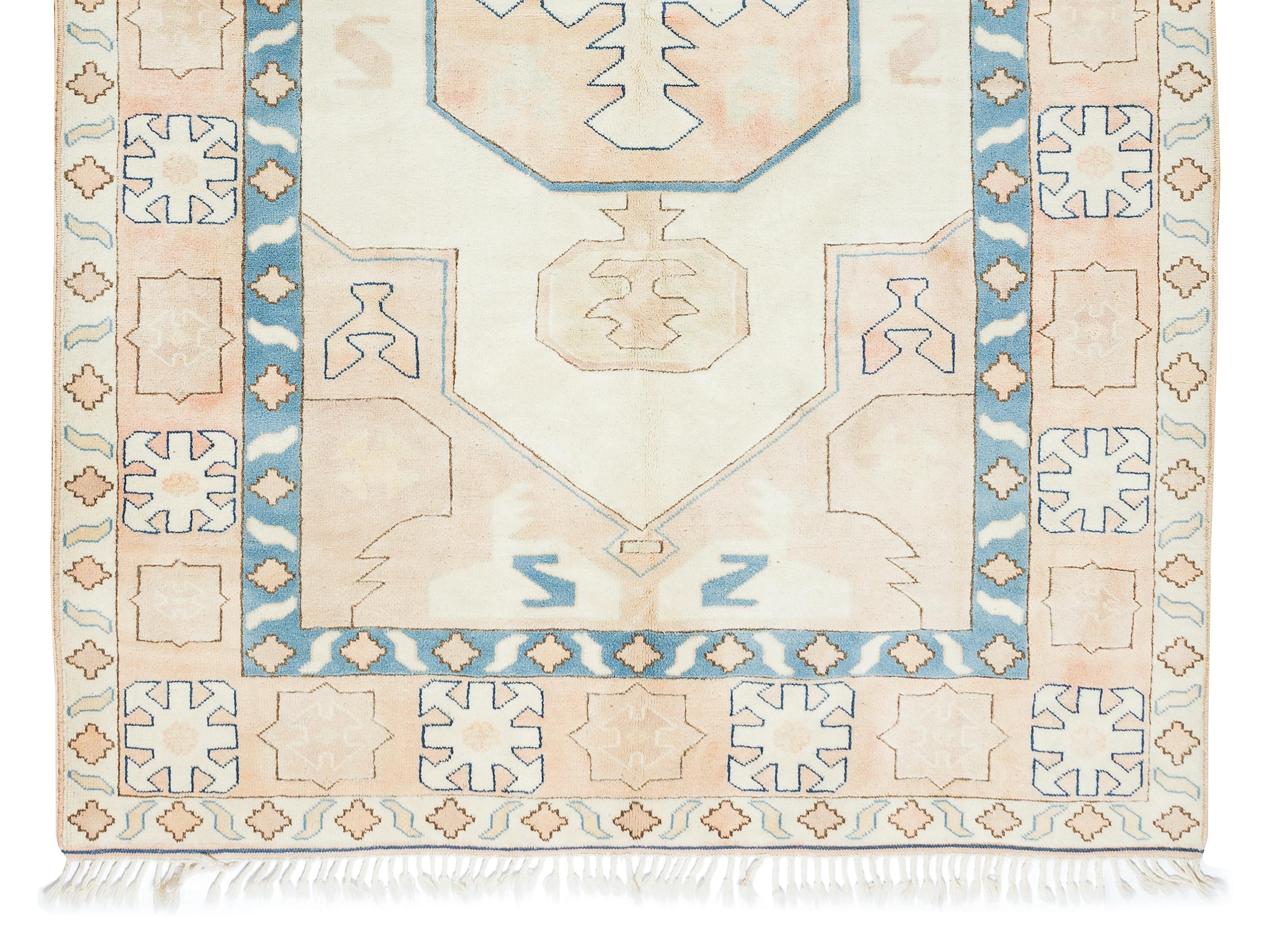 6.7x9.7 Ft Handgefertigter türkischer Wollteppich, moderner, geometrisch gemusterter Teppich (Handgeknüpft) im Angebot