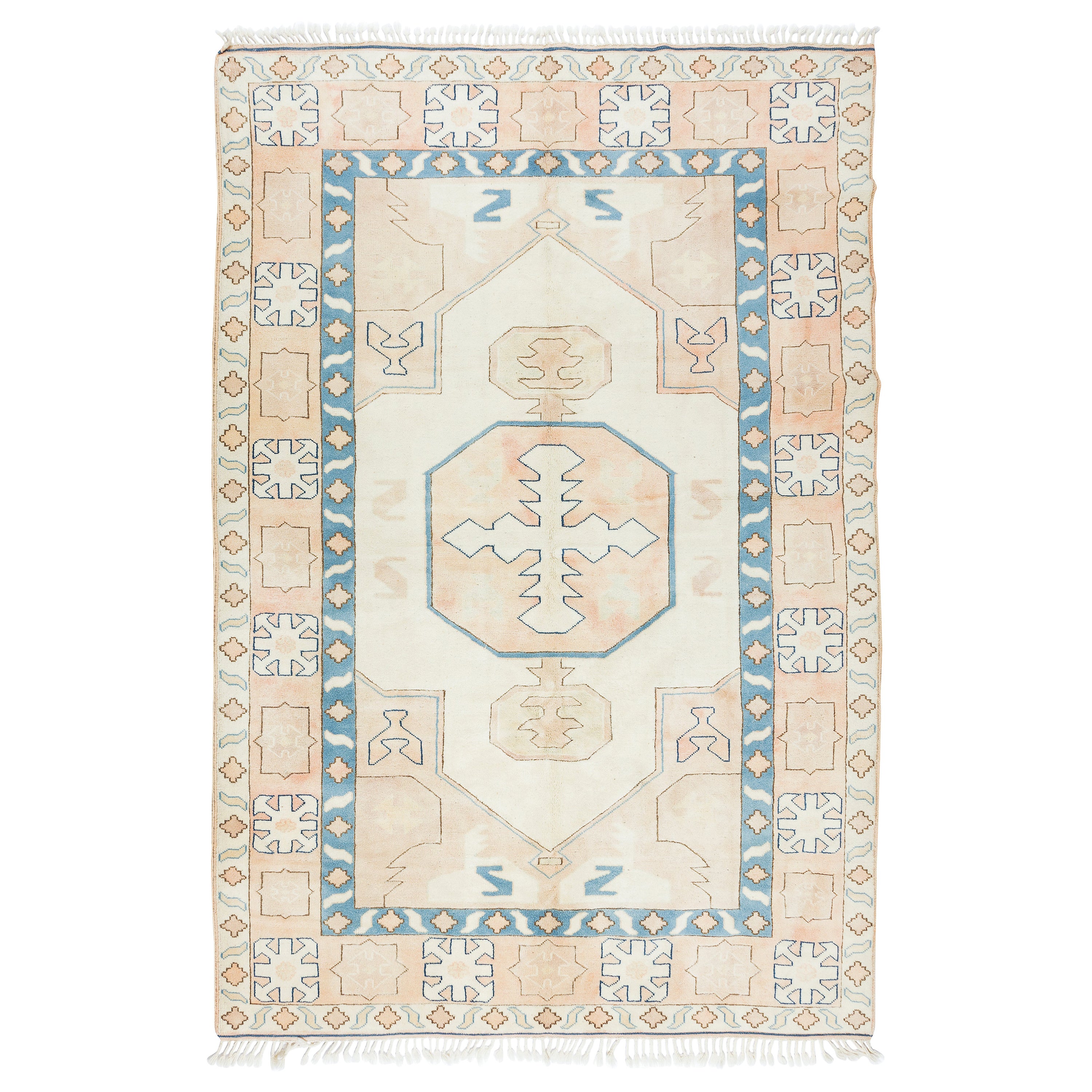 6.7x9.7 Ft Handgefertigter türkischer Wollteppich, moderner, geometrisch gemusterter Teppich im Angebot