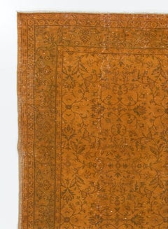 6.7x9.7 Ft Vintage Handmade Floral Turkish Rug in Orange, Home Decor Wool Carpet