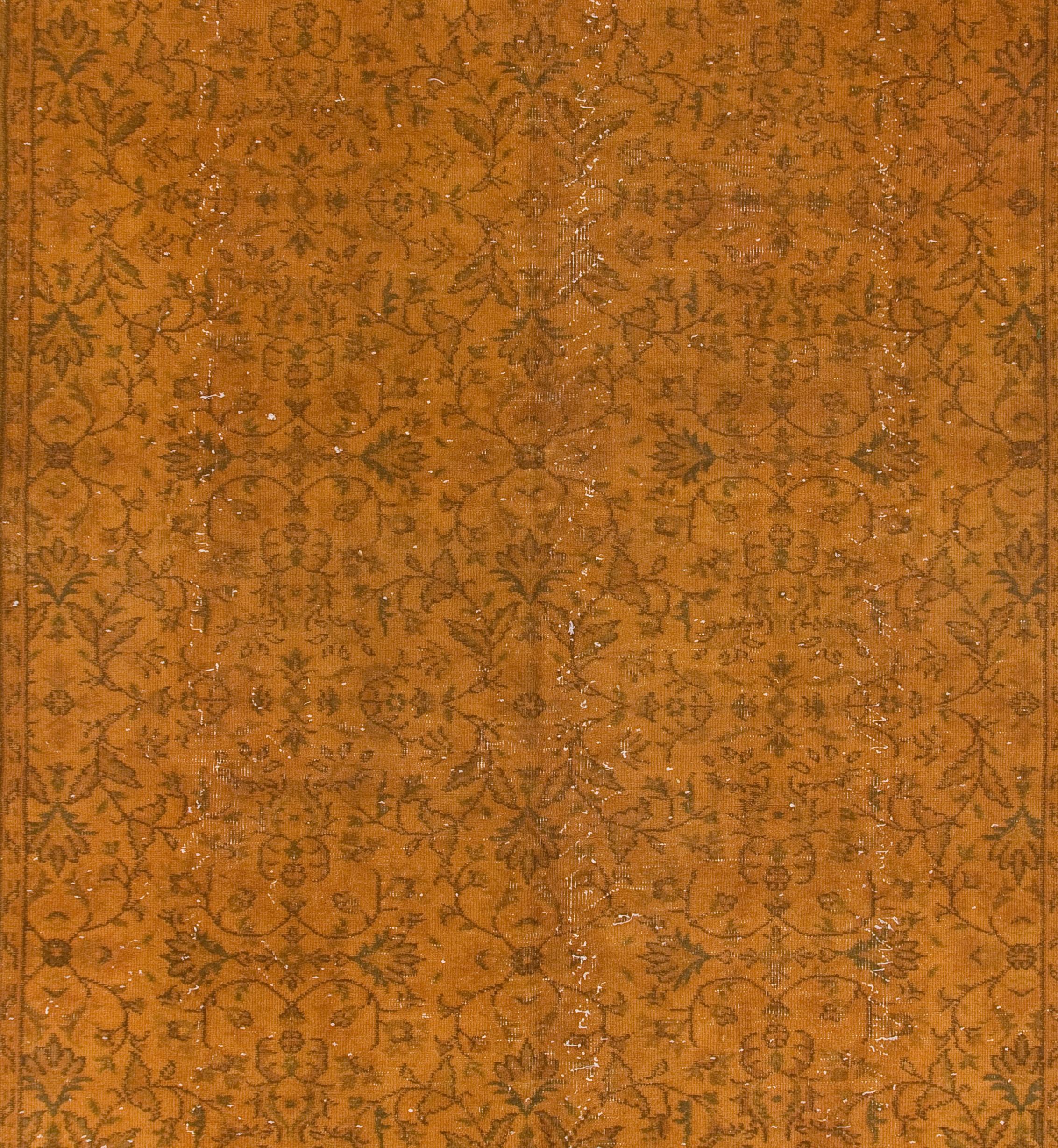 Hand-Knotted 6.7x9.7 Ft Vintage Handmade Floral Turkish Rug in Orange, Home Decor Wool Carpet For Sale