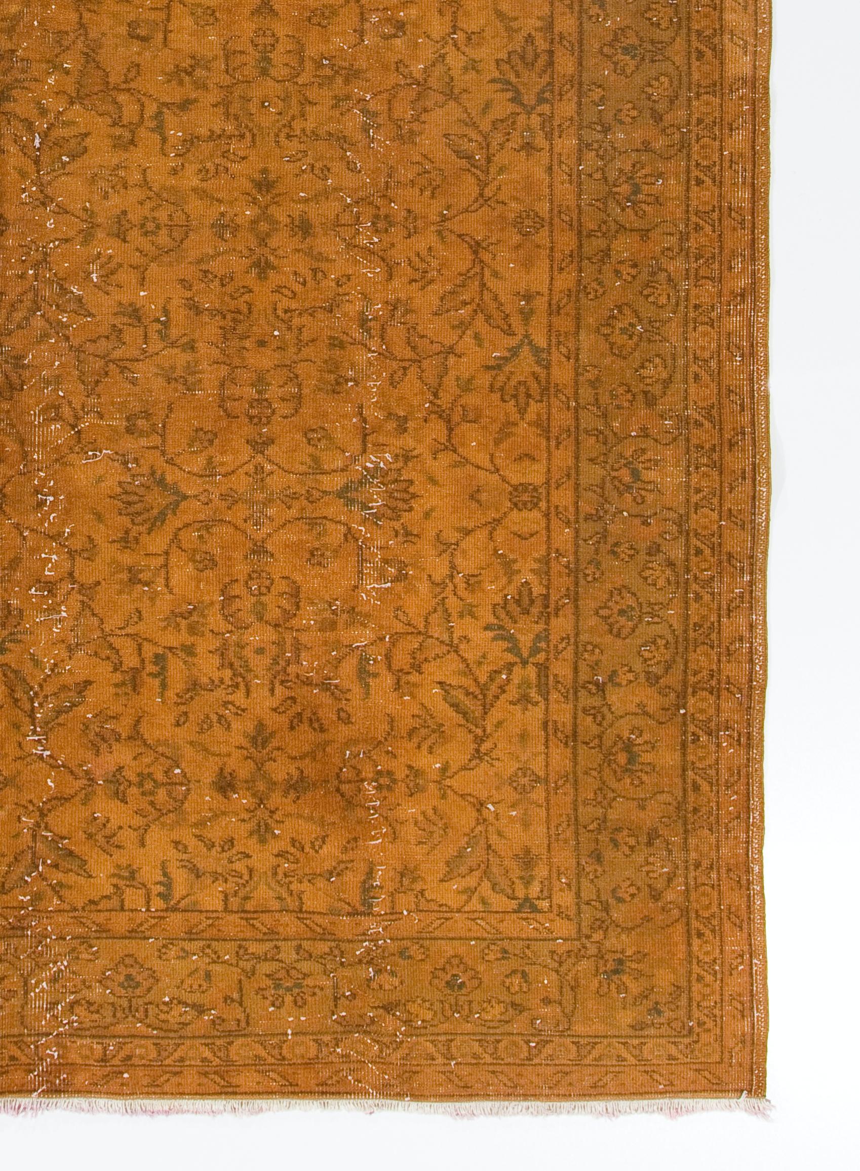 Mid-20th Century 6.7x9.7 Ft Vintage Handmade Floral Turkish Rug in Orange, Home Decor Wool Carpet For Sale
