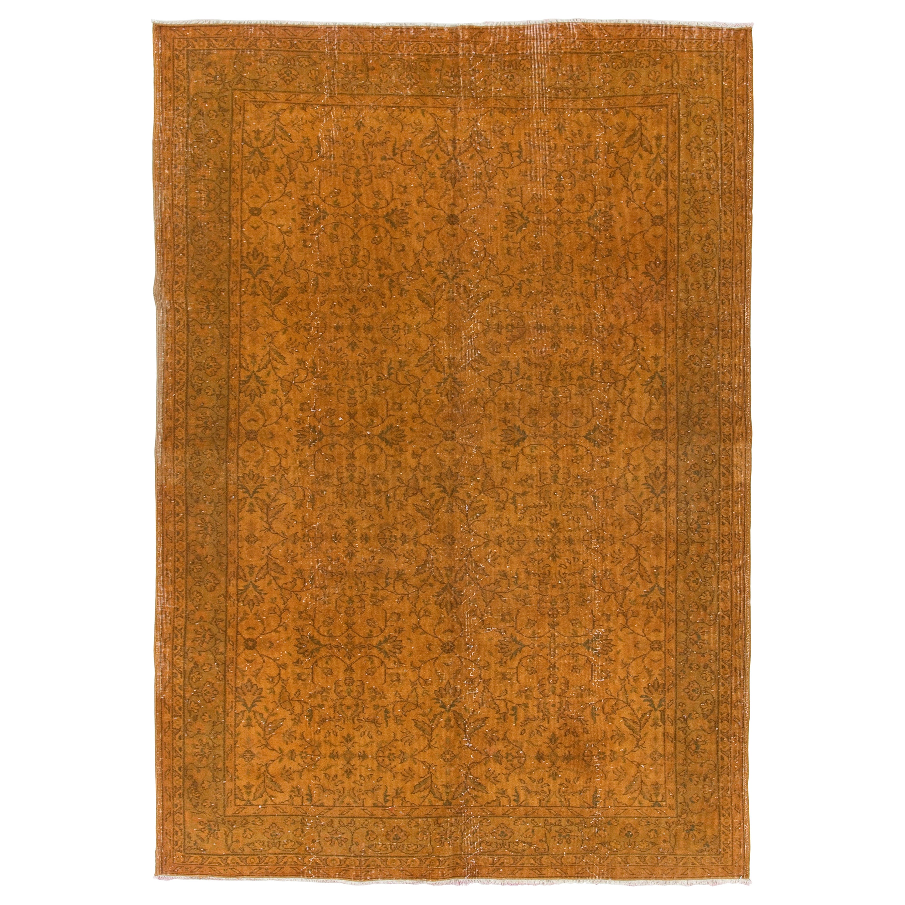 Tappeto turco vintage floreale fatto a mano 6.7x9.7 Ft in arancione, tappeto in lana per la casa