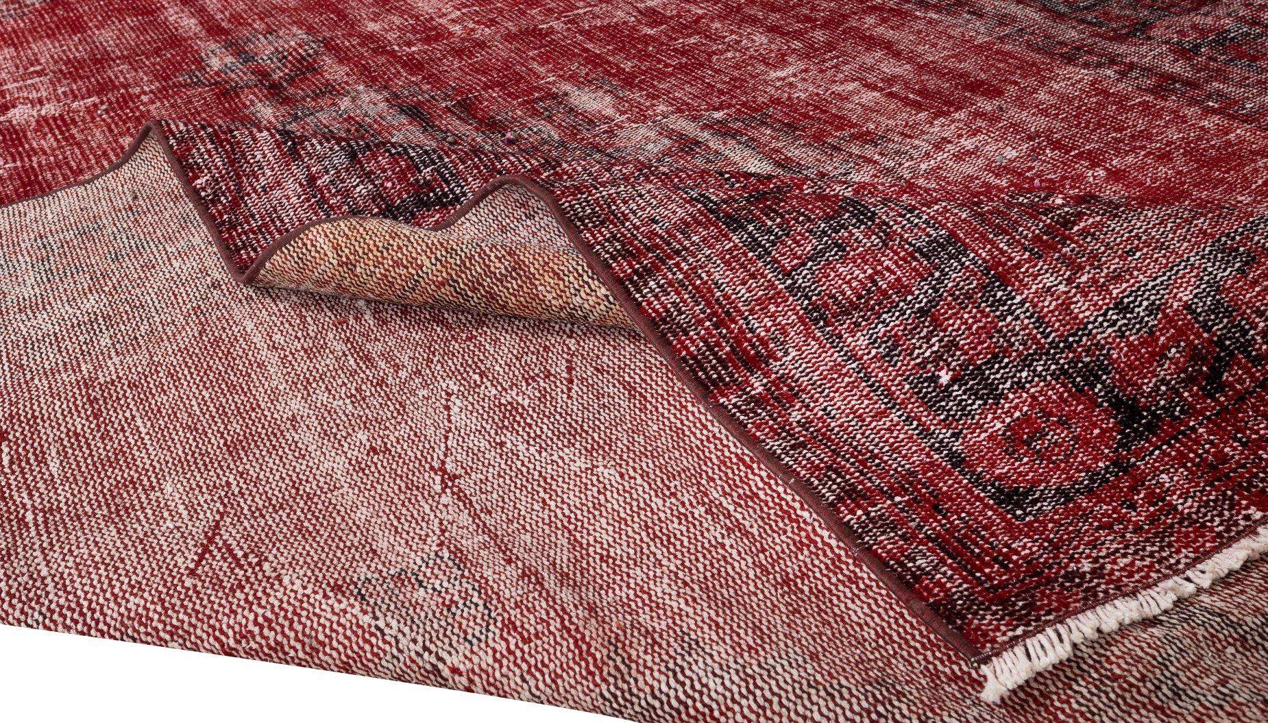 Hand-Knotted Hand Knotted Vintage Turkish Rug Over-Dyed in Red 4 Modern Interiors For Sale