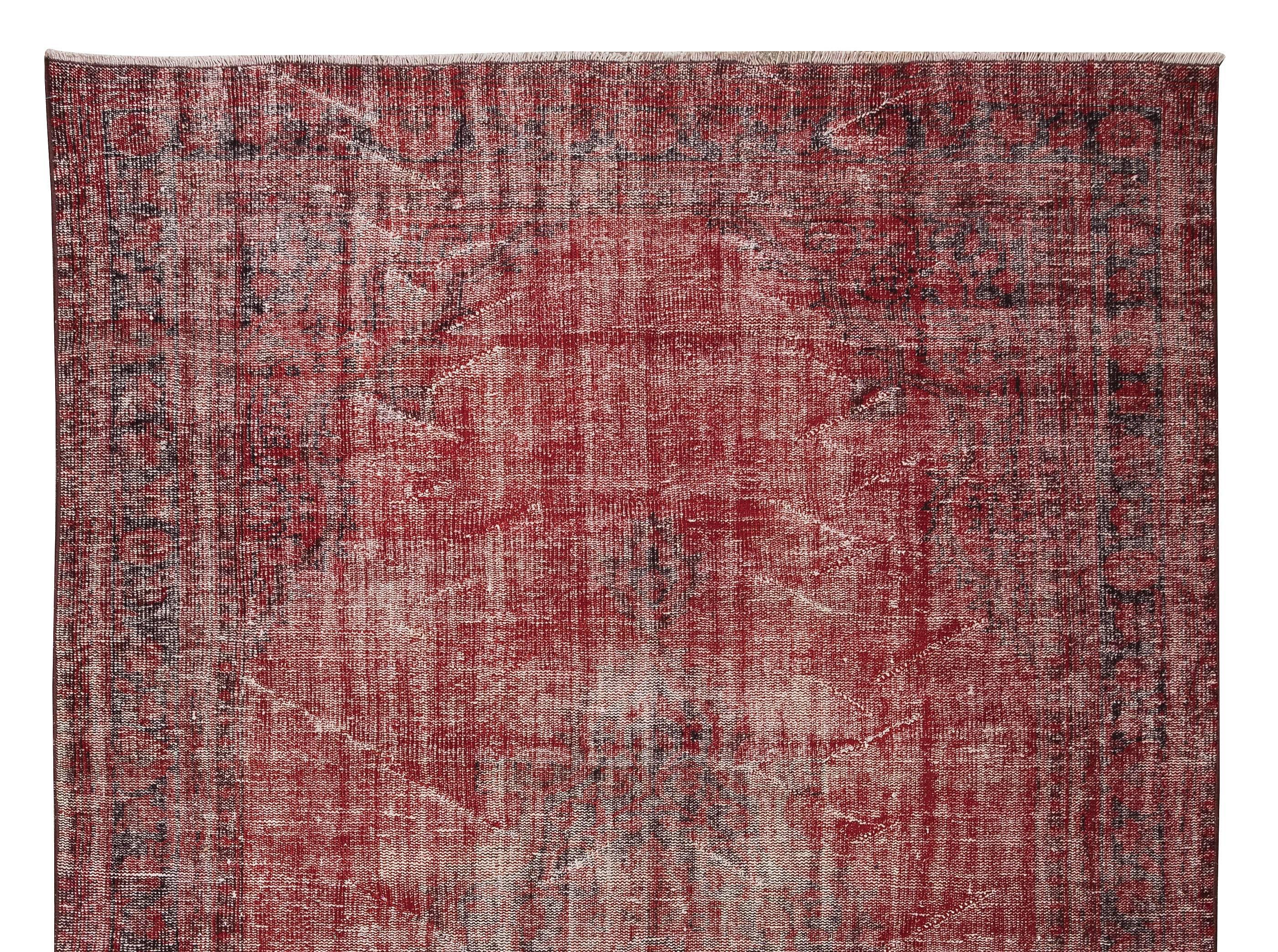 Hand Knotted Vintage Turkish Rug Over-Dyed in Red 4 Modern Interiors In Good Condition For Sale In Philadelphia, PA