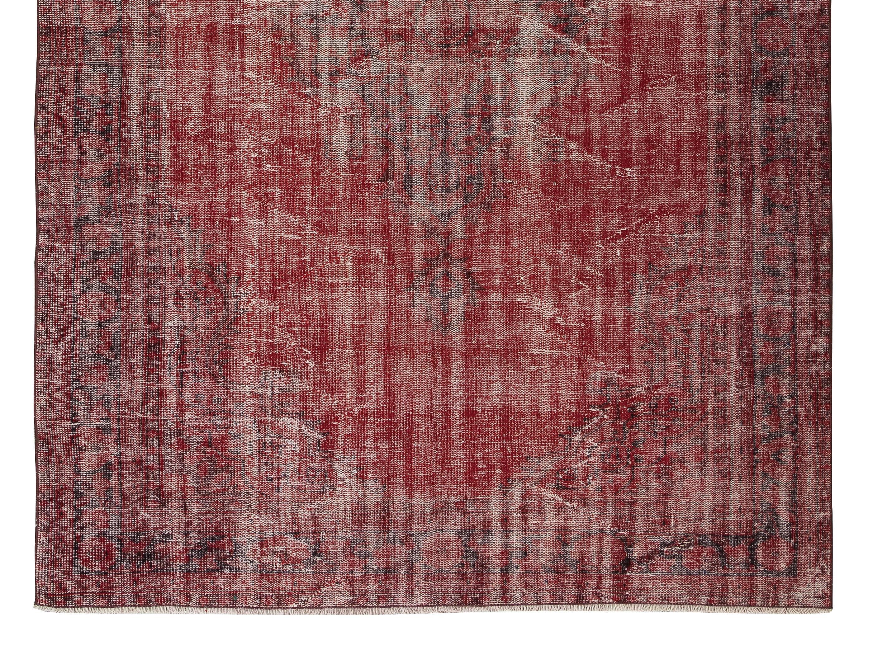 20th Century Hand Knotted Vintage Turkish Rug Over-Dyed in Red 4 Modern Interiors For Sale