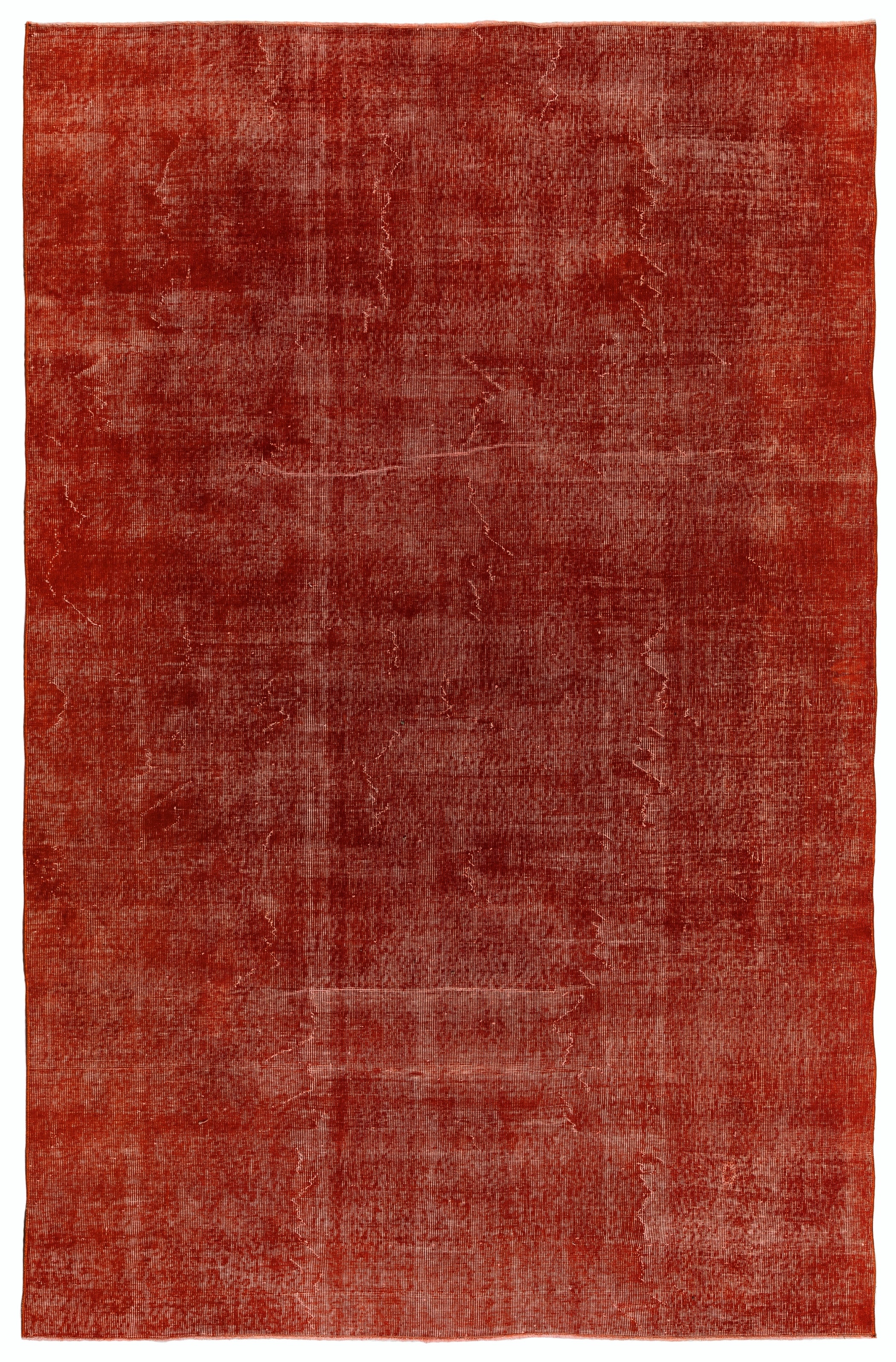 6.7x9.8 Ft Plain Solid Burnt Orange Turkish Rug. Modern Handmade Upcycled Carpet