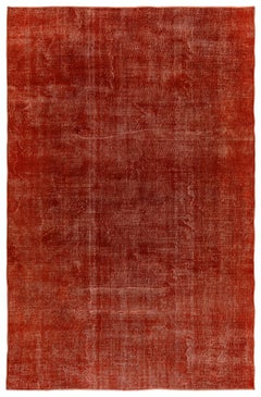 Vintage 6.7x9.8 Ft Plain Solid Burnt Orange Turkish Rug. Modern Handmade Upcycled Carpet