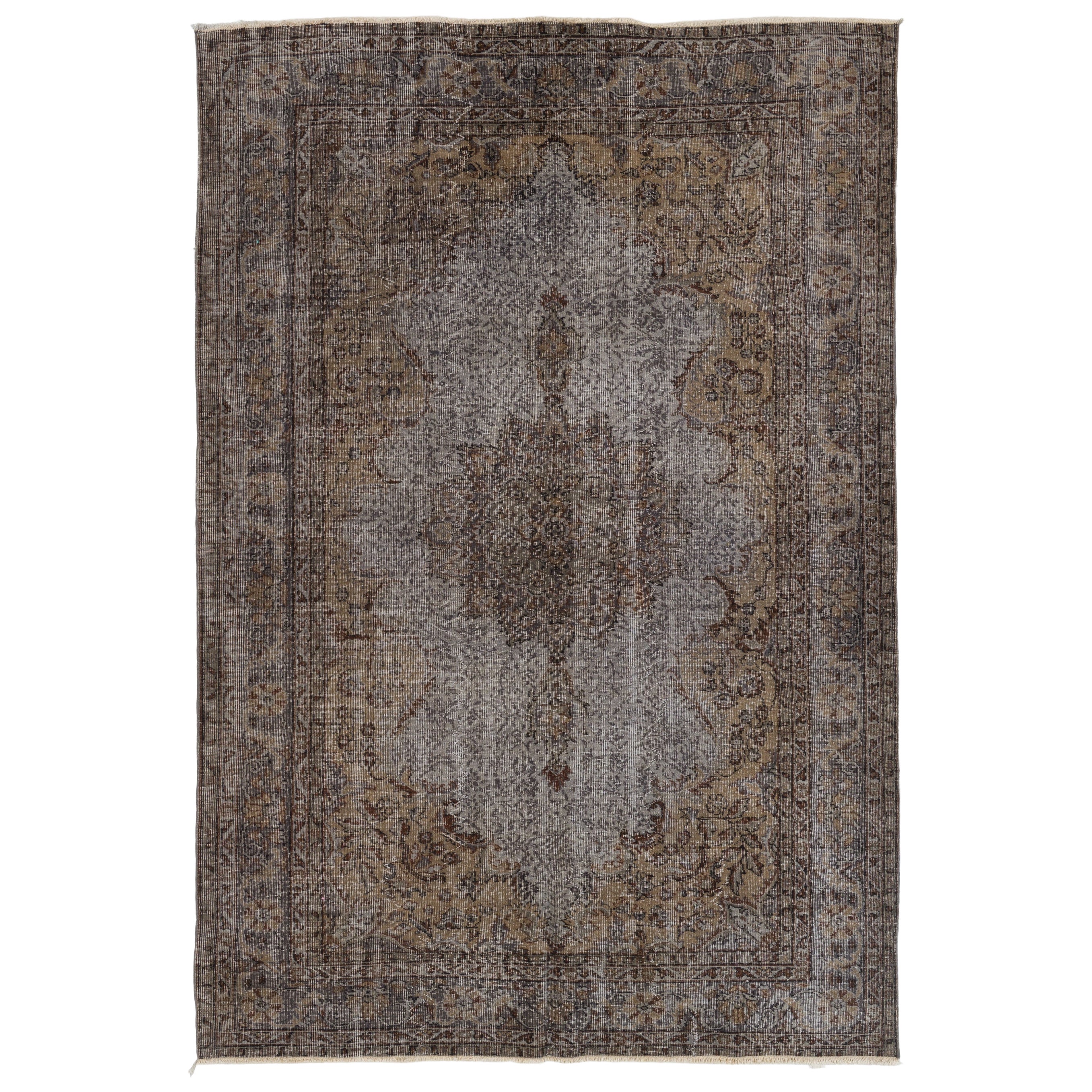 6.7x9.8 Ft Vintage Handmade Turkish Area Rug in Grau für Contemporary Interiors