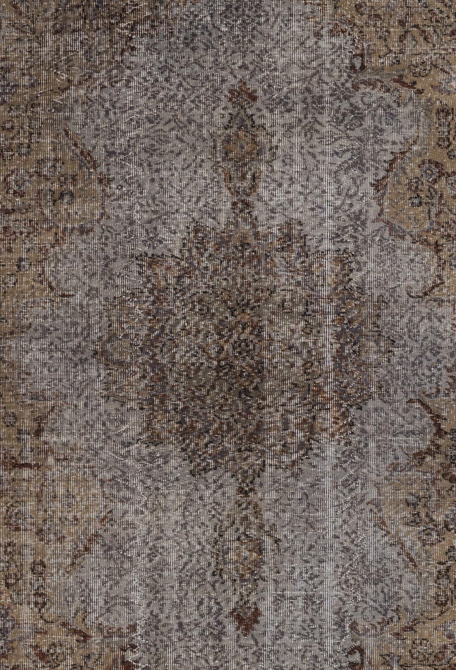 Turco Tappeto turco vintage fatto a mano 6.7x9.8 Ft in grigio per interni contemporanei in vendita