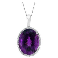 68 Karat Amethyst & 2,2 Karat Diamant-Anhänger Halskette 14 Karat Weißgold + Kette