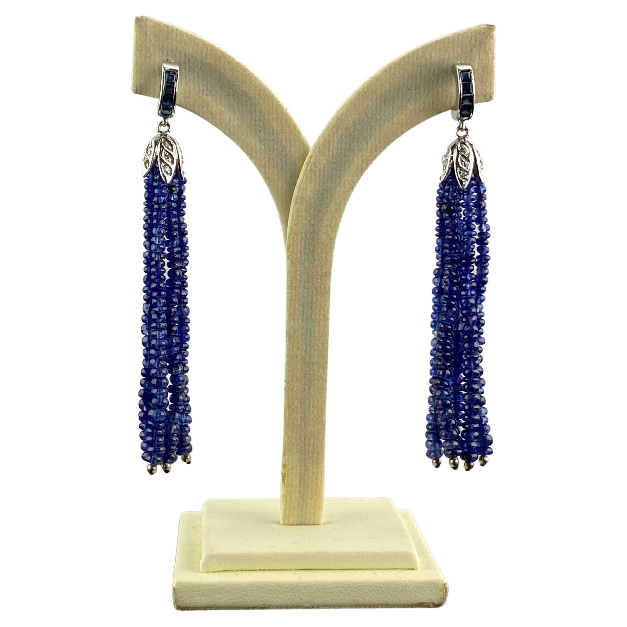 68 Karat Blaue Saphir-Perlen-Ohrringe