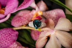 6.8 Carat Brazilian Tourmaline Indigolite Diamonds 18 Karat White Gold Ring