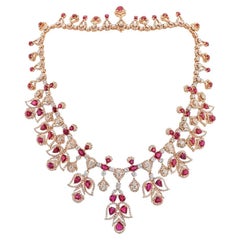 68 Carat Burma rubies and diamond Necklace 18k Yellow gold