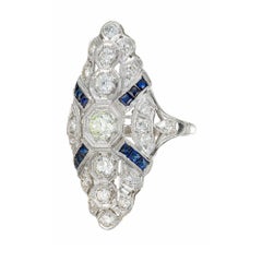 .68 Carat Diamond Blue Sapphire Platinum Filigree Cocktail Ring