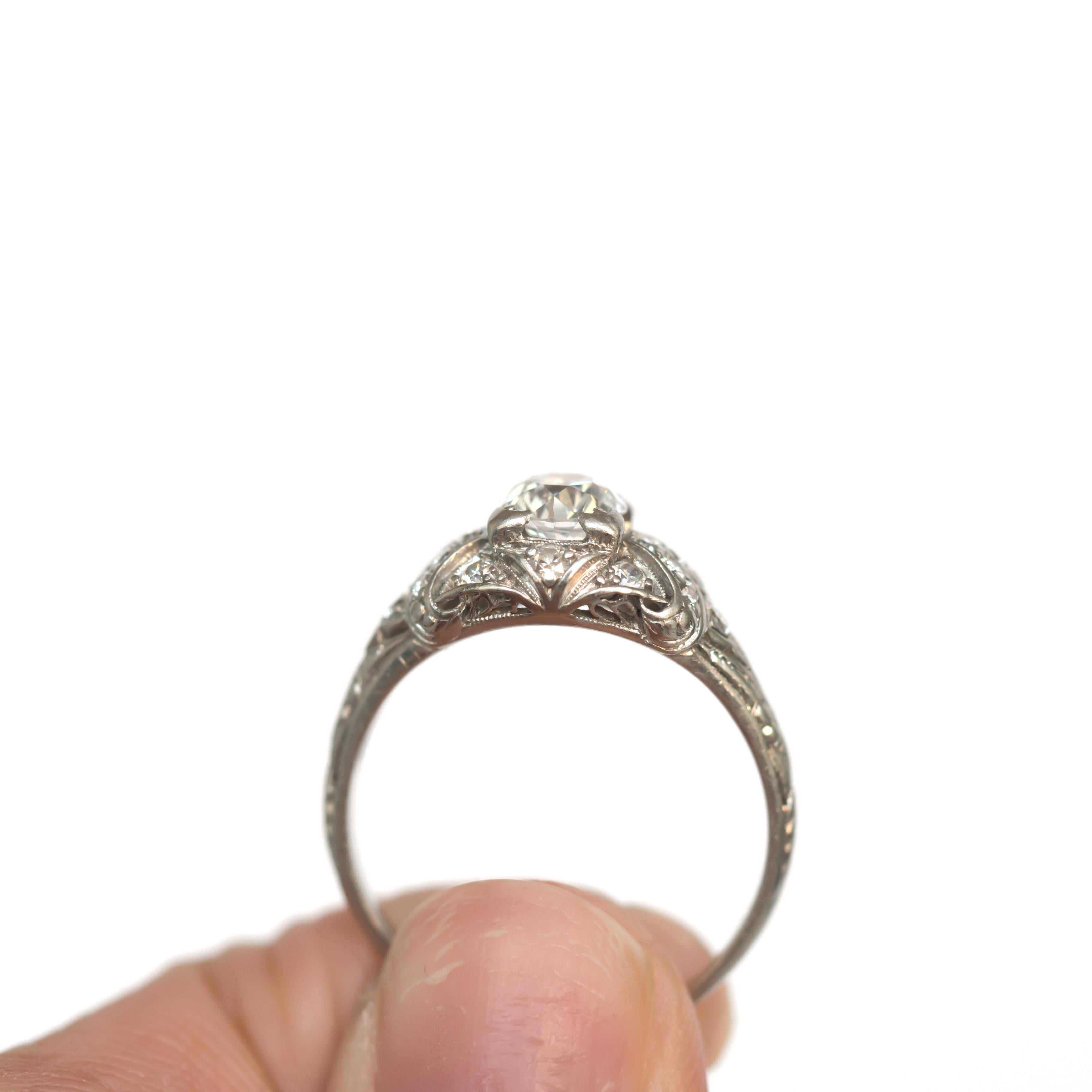 Art Deco .68 Carat Diamond Platinum Engagement Ring For Sale