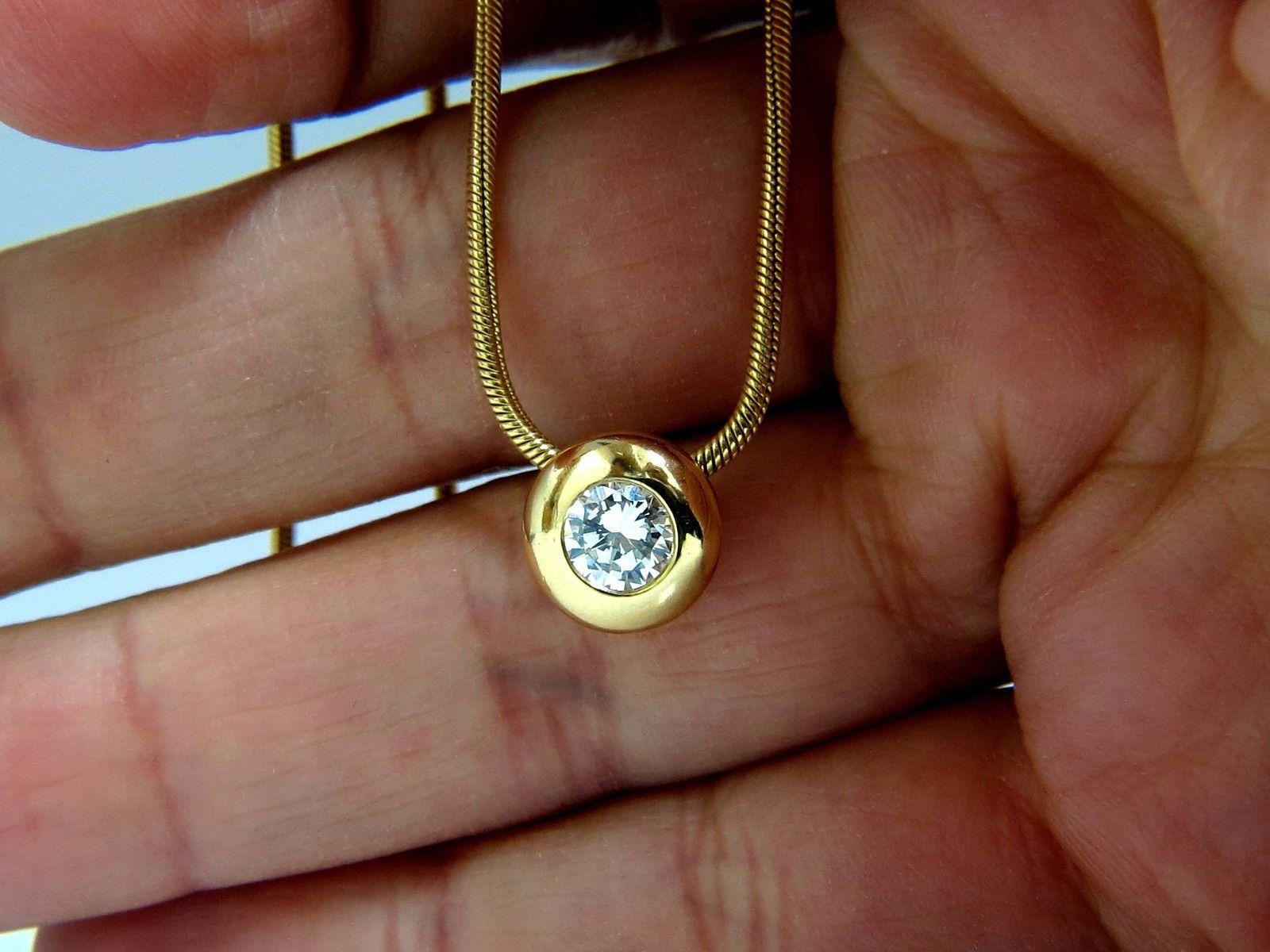 .68 Carat Natural Diamond Flush Bezel Solitaire Necklace 14 Karat Snake Chain In New Condition In New York, NY