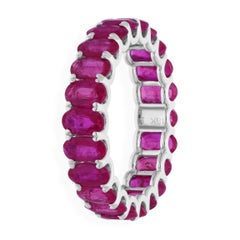 6.8 Carat Oval Brilliant Cut Ruby Gemstone Band Ring 18 Karat White Gold Jewelry