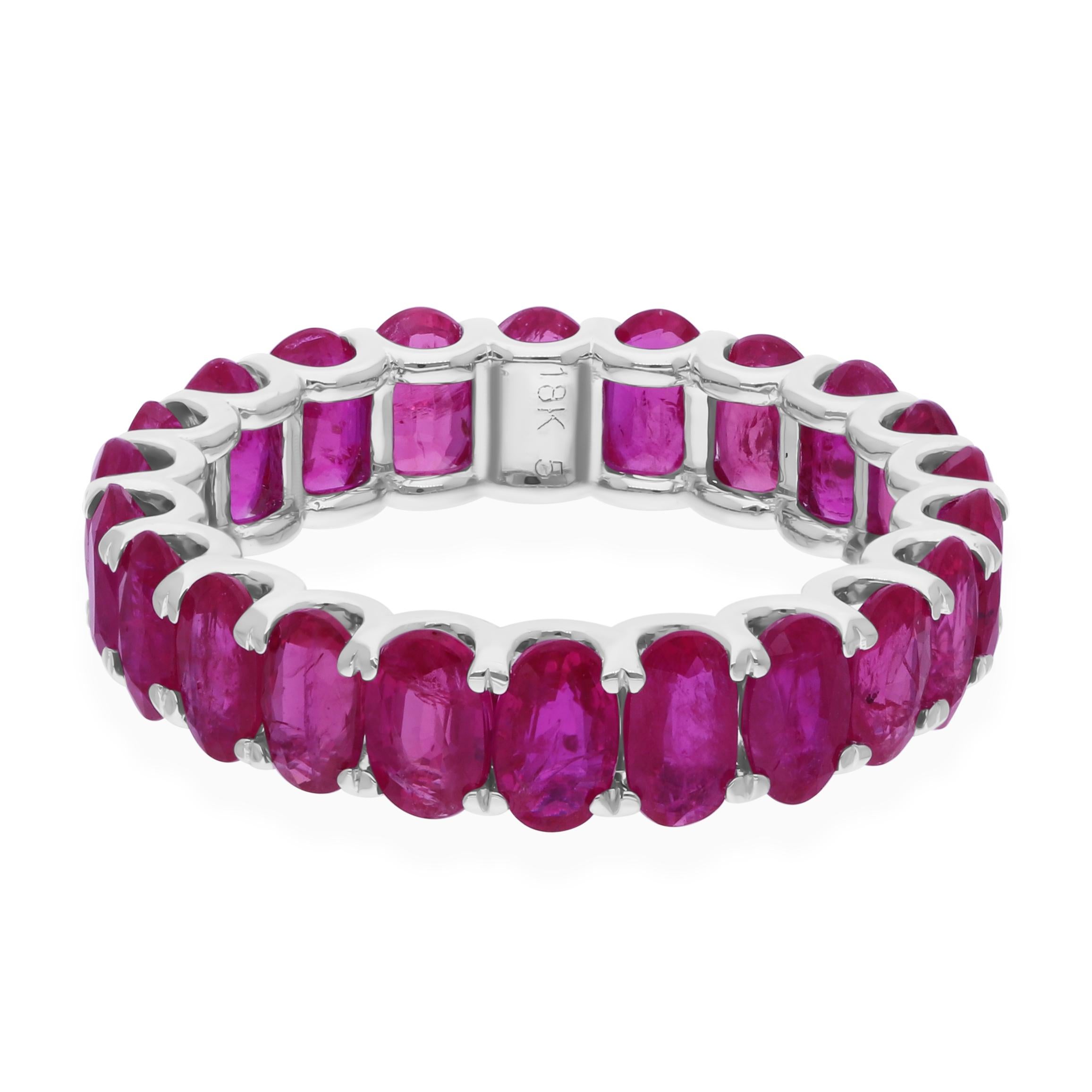 Modern 6.8 Carat Oval Brilliant Cut Ruby Gemstone Band Ring 18 Karat White Gold Jewelry For Sale