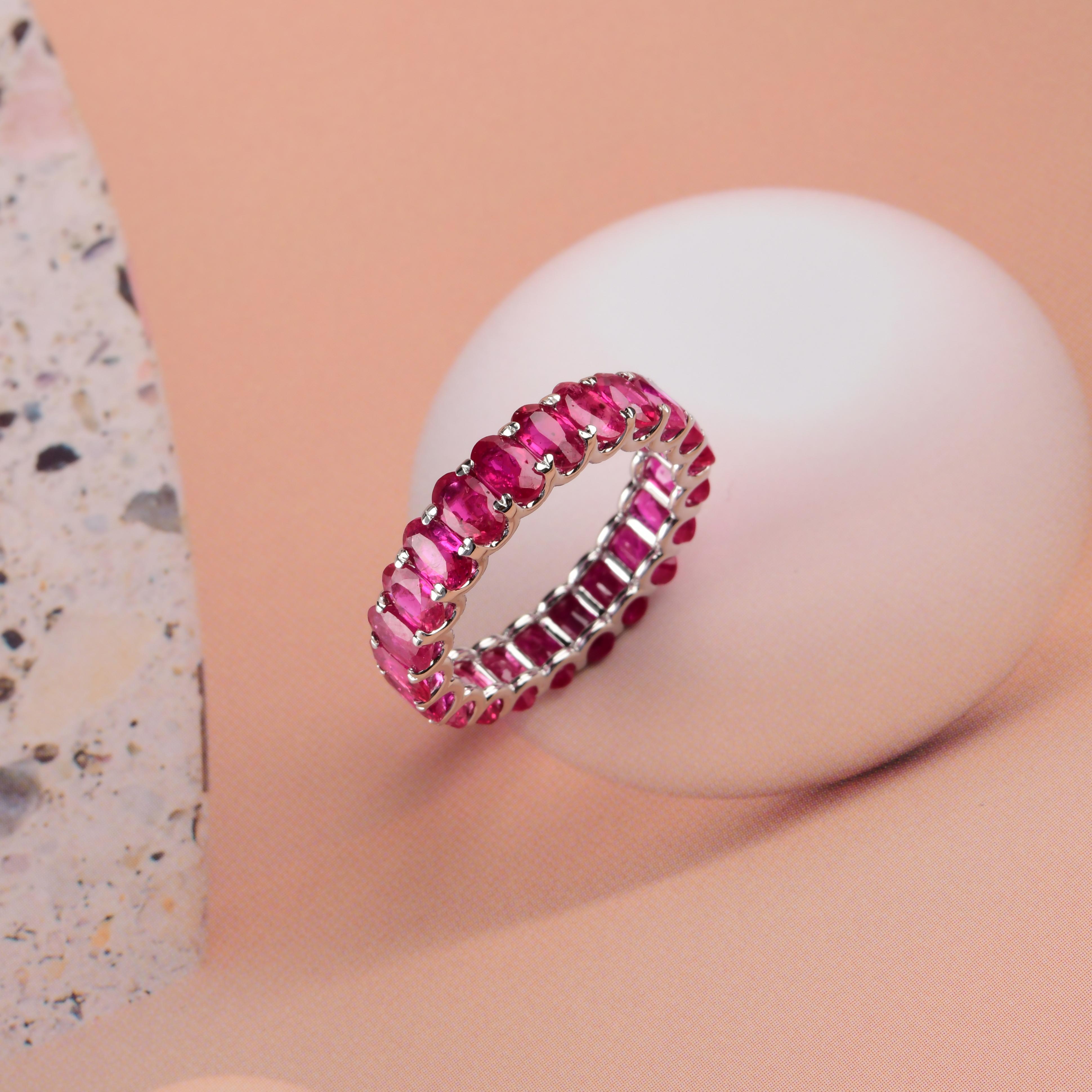Oval Cut 6.8 Carat Oval Brilliant Cut Ruby Gemstone Band Ring 18 Karat White Gold Jewelry For Sale