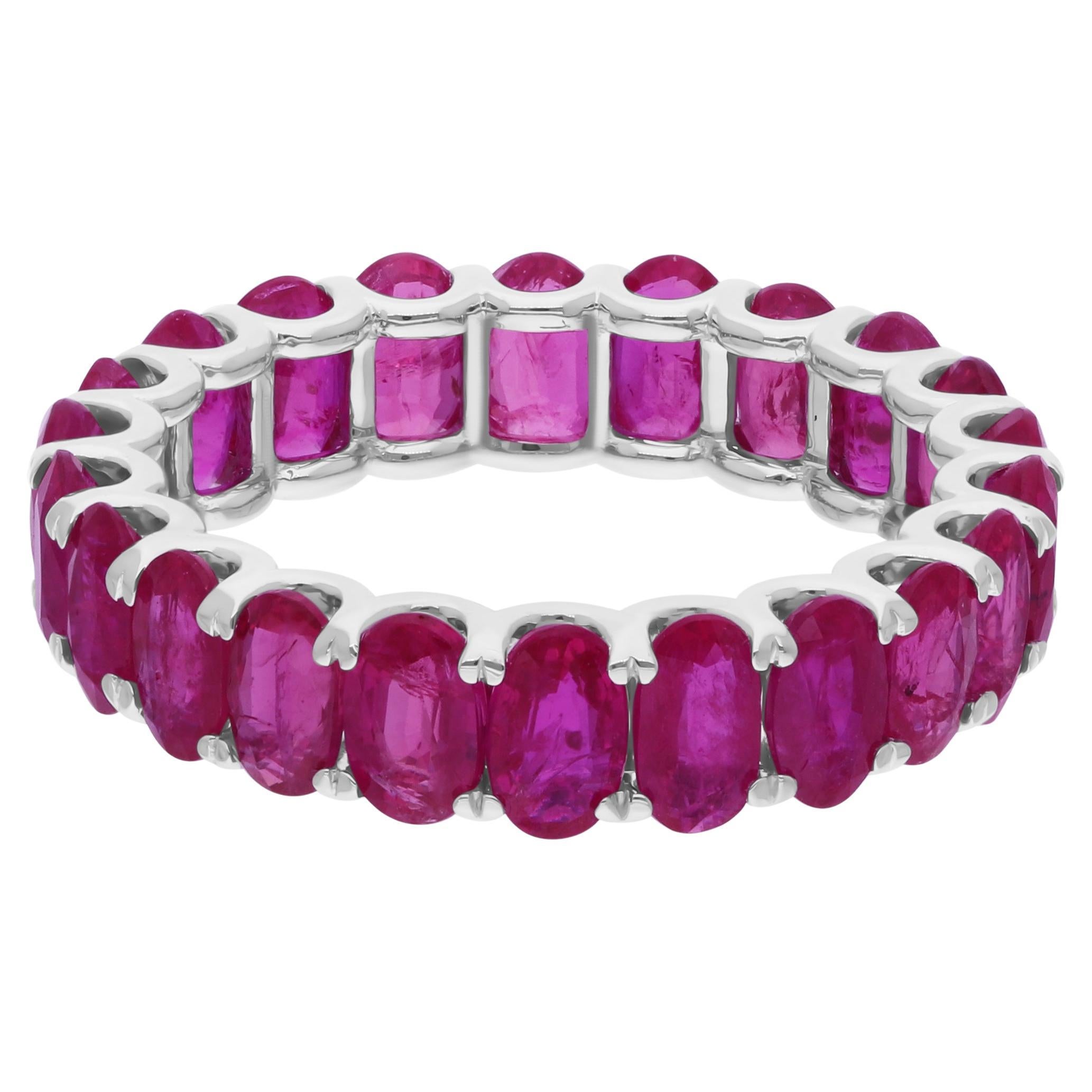 6.8 Carat Oval Brilliant Cut Ruby Gemstone Band Ring 18 Karat White Gold Jewelry