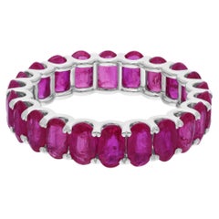 6.8 Carat Oval Brilliant Cut Ruby Gemstone Band Ring 18 Karat White Gold Jewelry