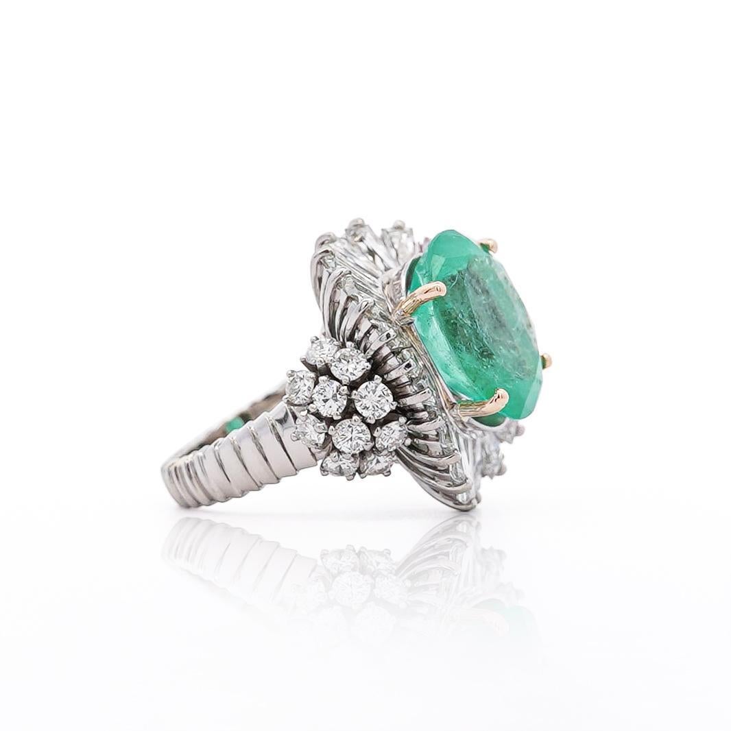 6.8 Carat Oval Cut Colombian Emerald and Diamond Platinum Ring For Sale 6