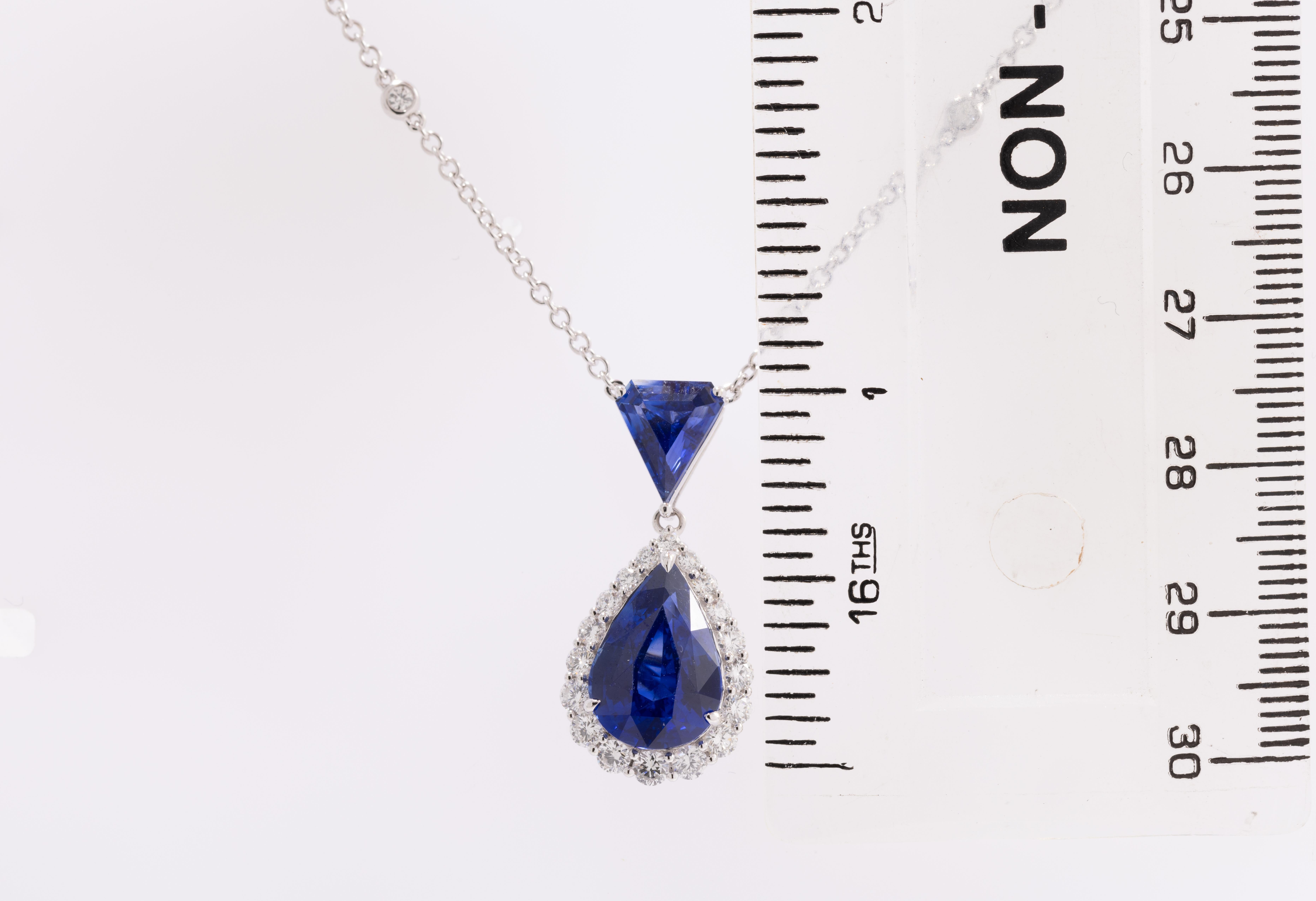 Collana con pera e zaffiro da 6,8 carati e diamanti da 0,74 carati in 18W ref1234 in vendita 2