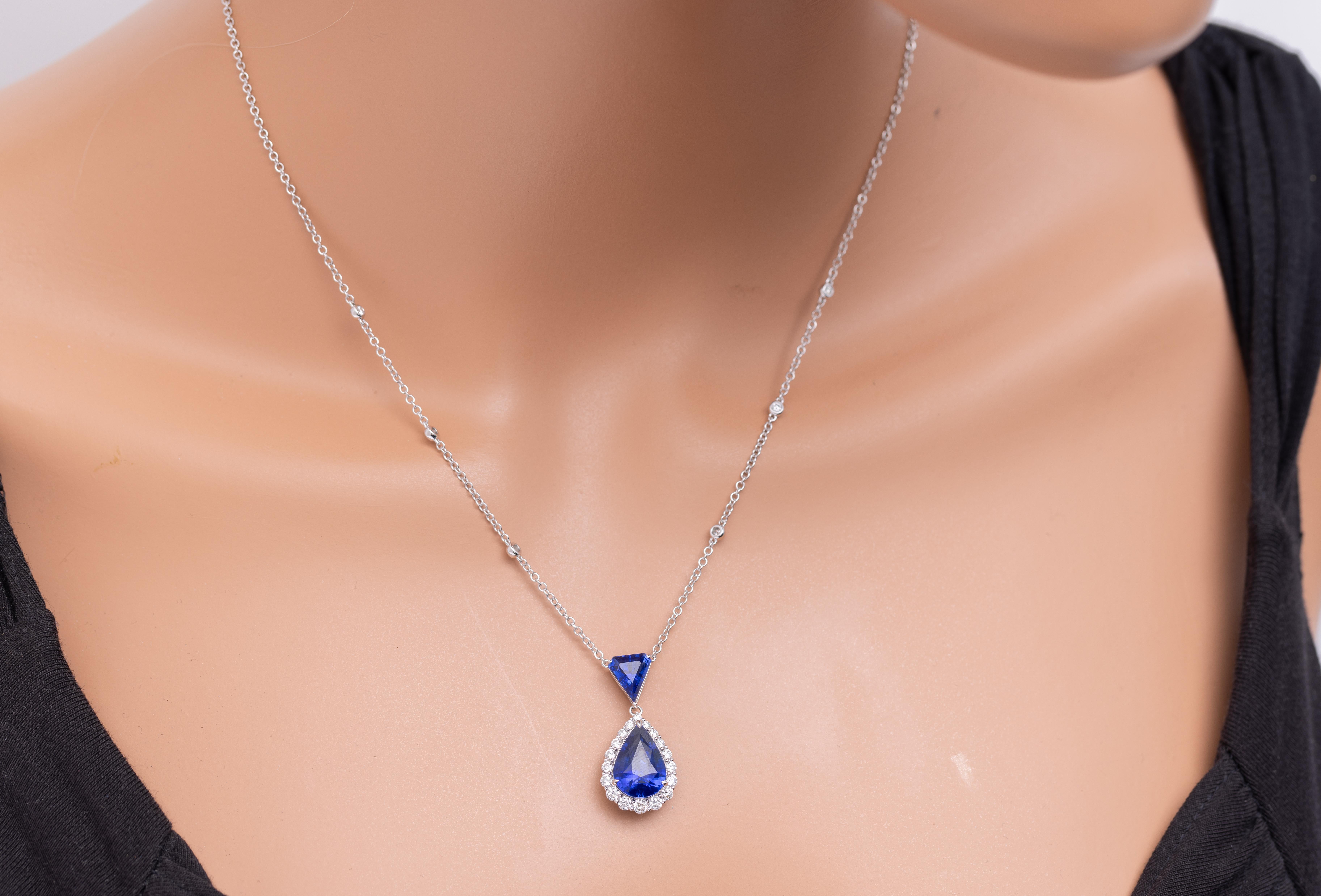 Collana con pera e zaffiro da 6,8 carati e diamanti da 0,74 carati in 18W ref1234 in vendita 3