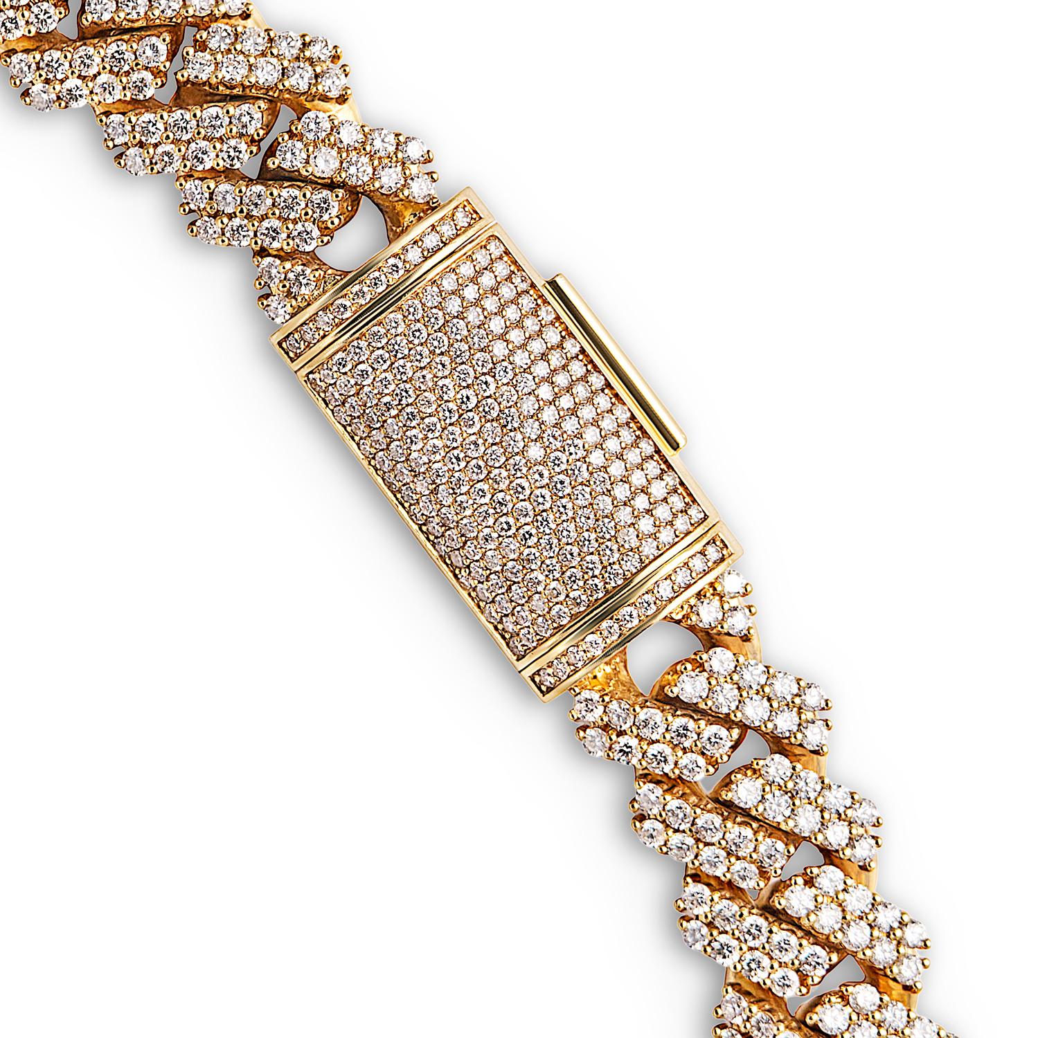 Round Cut 68 Carat Round Brilliant Diamond Cuban Link Chain Necklace Certified For Sale