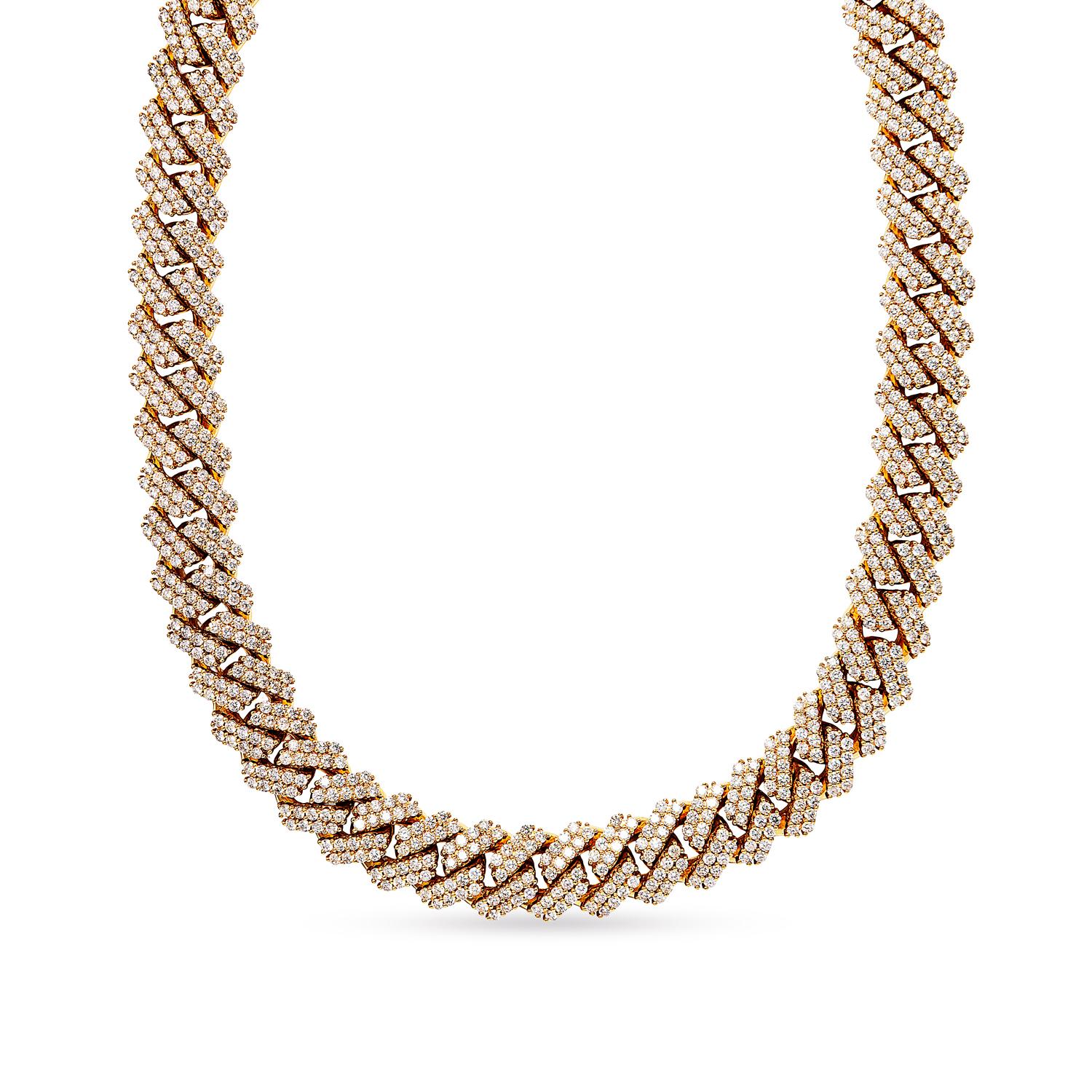 68 Carat Round Brilliant Diamond Cuban Link Chain Necklace Certified In New Condition For Sale In New York, NY