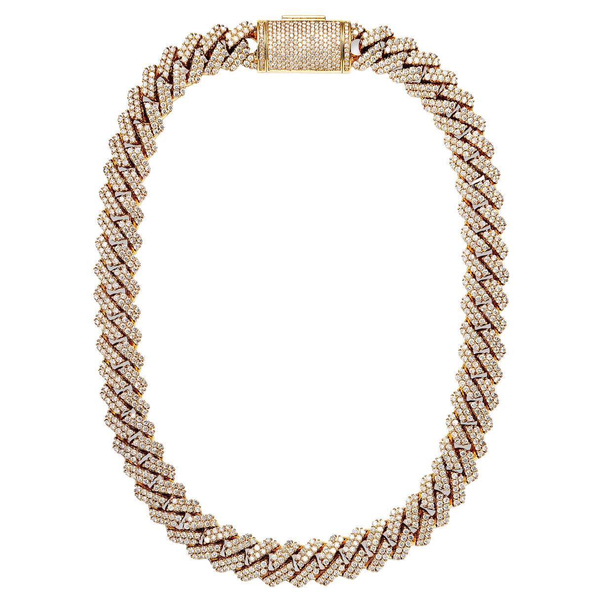 68 Carat Round Brilliant Diamond Cuban Link Chain Necklace Certified