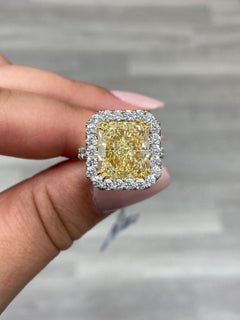 6.8 Carat Round Brilliant Statement Fancy Yellow 14K White Gold