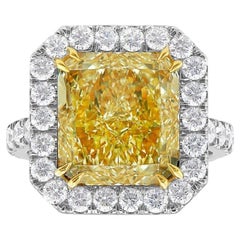6.8 Carat Round Brilliant Statement Fancy Yellow 14K White Gold