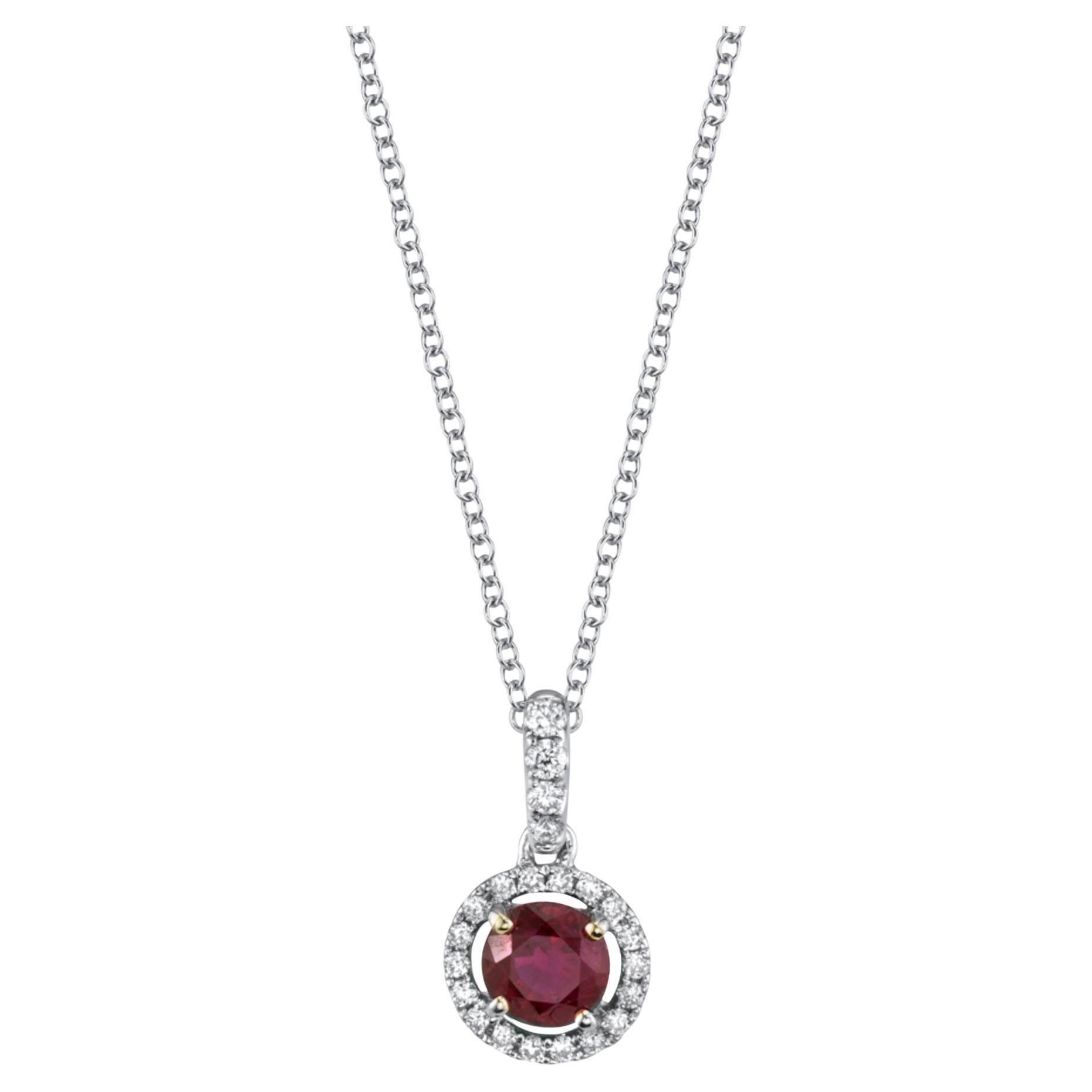 .68 Carat Ruby and Diamond Floating Halo Necklace in White Gold