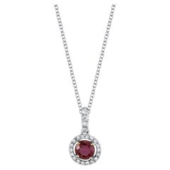 .68 Carat Ruby and Diamond Floating Halo Necklace in White Gold