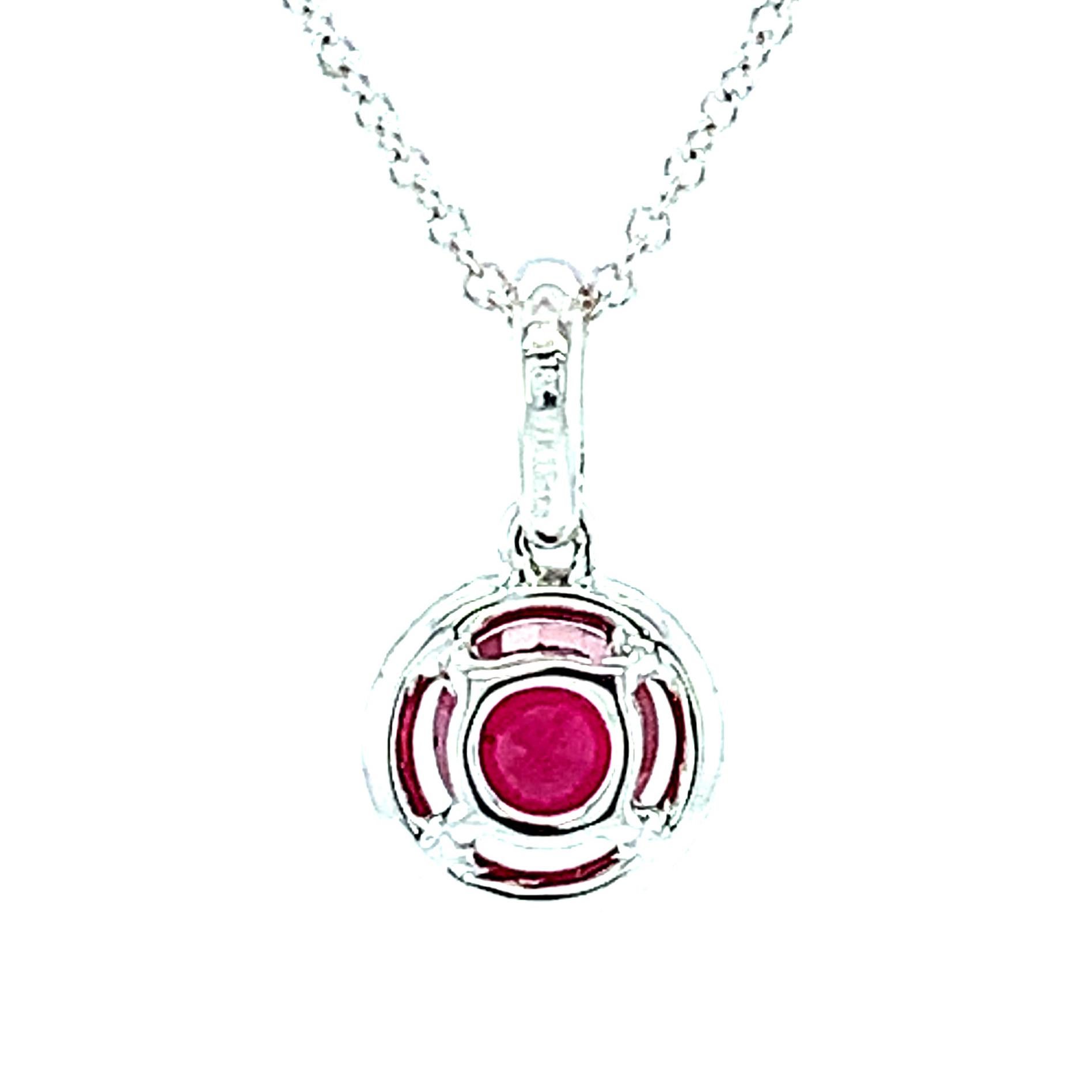 Women's or Men's .68 Carat Ruby and Diamond Floating Halo Necklace in White Gold For Sale