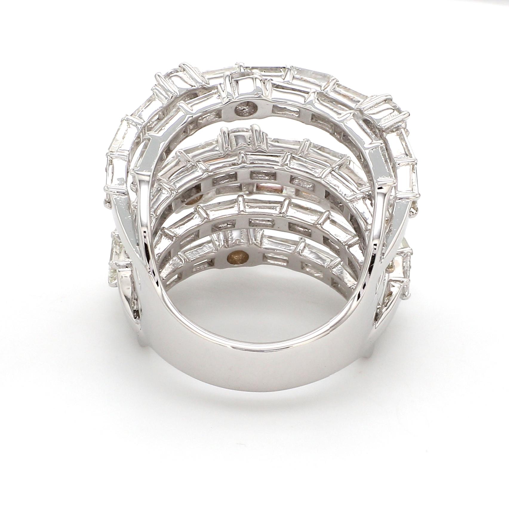 For Sale:  6.8 Carat SI/HI Baguette Diamond Multi Layer Ring 18 Karat White Gold Jewelry 2