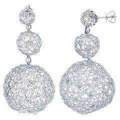 .68 Carat Total Weight Natural Diamonds 18K 3 Woven Spheres Dangle Earrings