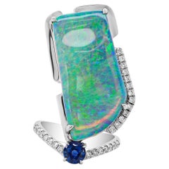 6.8 carats Australian Opal ''Head Turner'' 18K Ring With Diamond and Sapphire