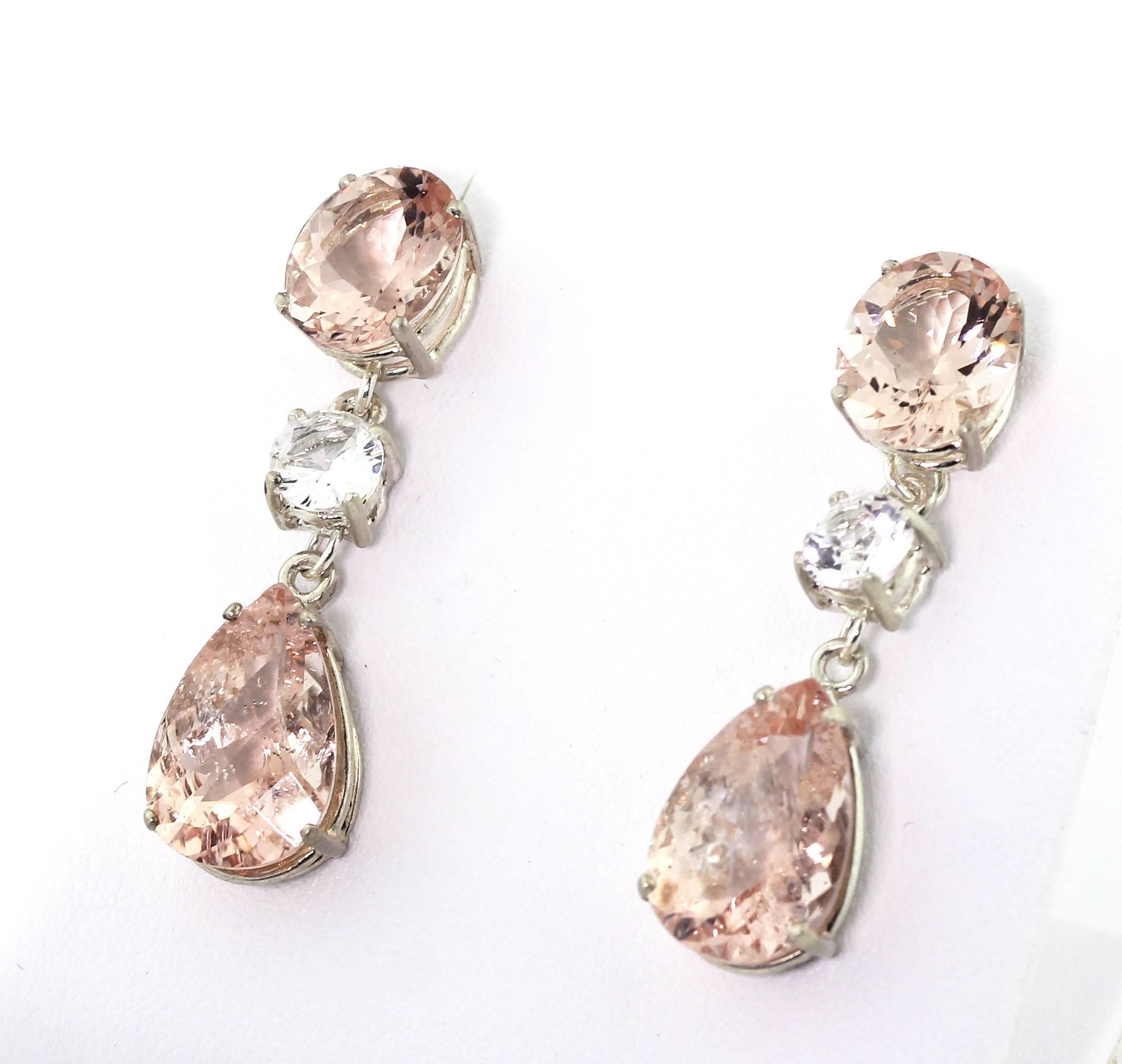 Mixed Cut Gemjunky Elegant 6.8Cts Blush Morganite & 2.68Cts White Sapphire Silver Earrings