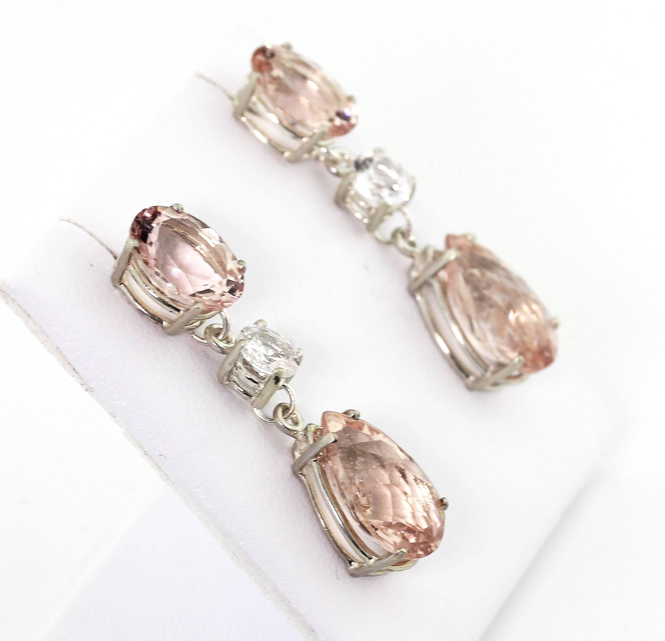 Gemjunky Elegant 6.8Cts Blush Morganite & 2.68Cts White Sapphire Silver Earrings In New Condition In Raleigh, NC