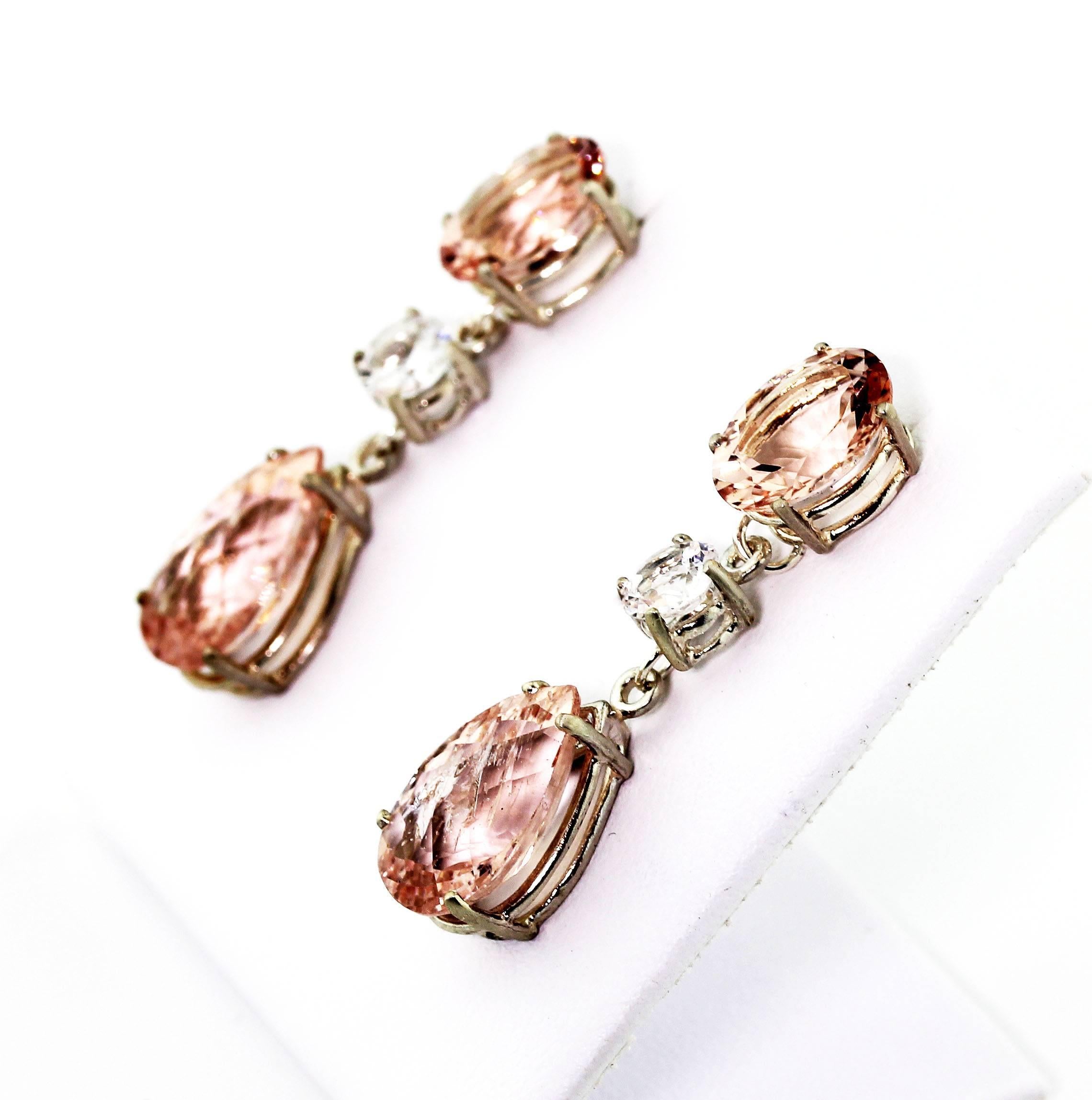 Women's Gemjunky Elegant 6.8Cts Blush Morganite & 2.68Cts White Sapphire Silver Earrings