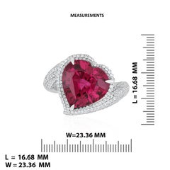 6.8 Carats Rubellite and Diamond Studded Ring in 18K White Gold Ring