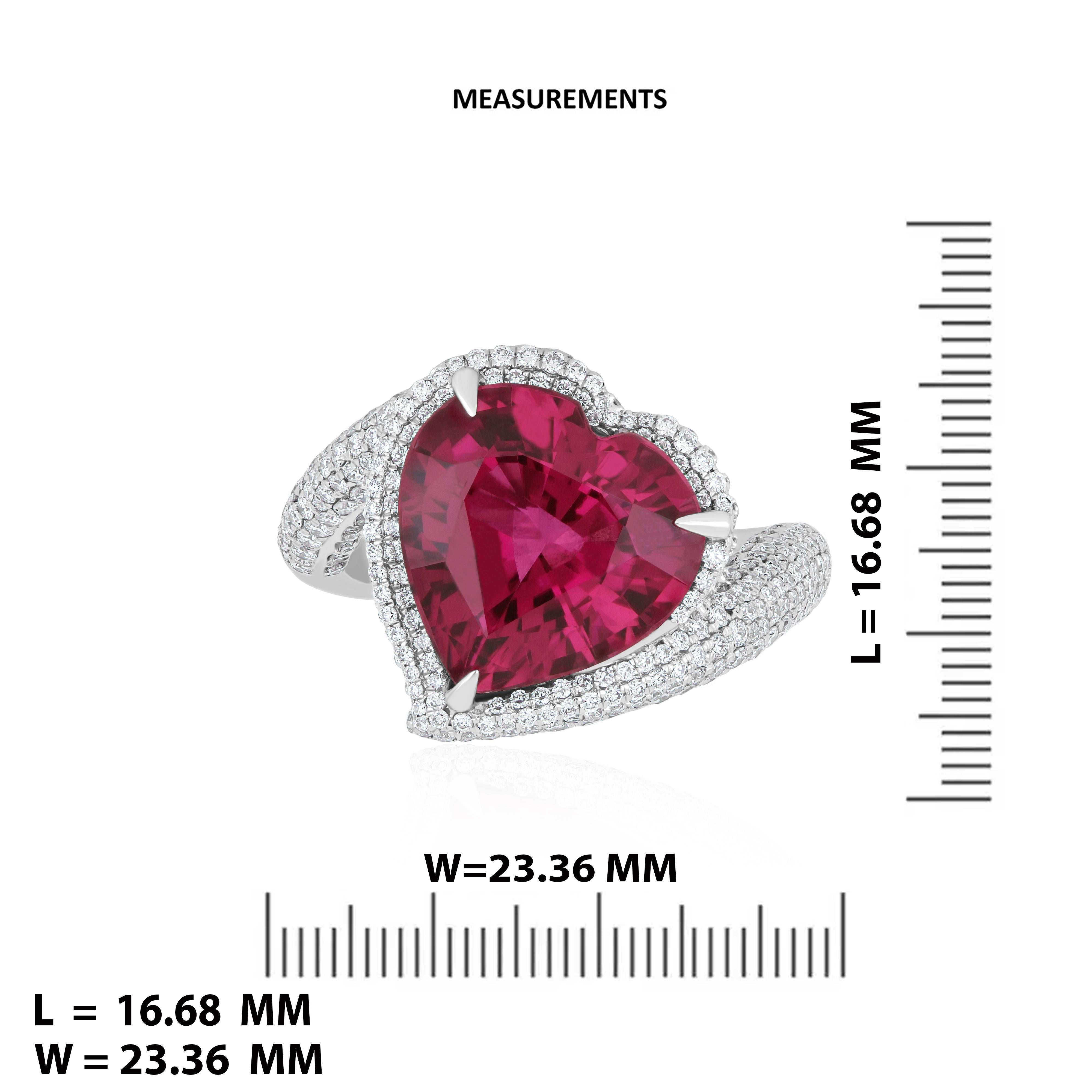 6.8 Carats Rubellite and Diamond Studded Ring in 18K White Gold Ring For Sale 3