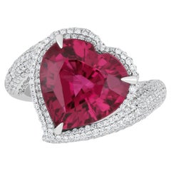 6.8 Carats Rubellite and Diamond Studded Ring in 18K White Gold Ring