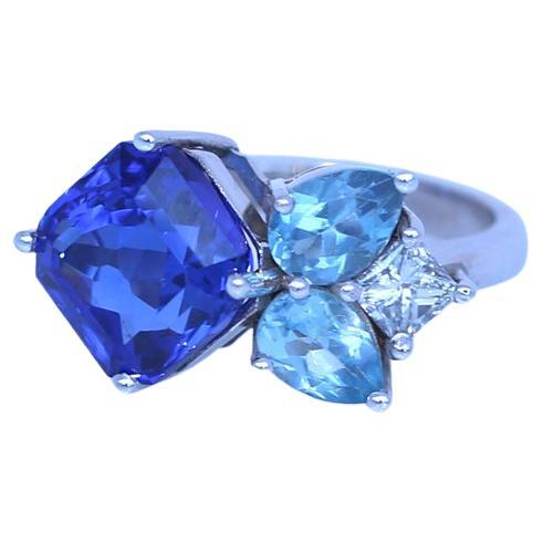 Women's 6.8 Ct Tanzanite Diamond Ring 14K White Gold, 2023 For Sale