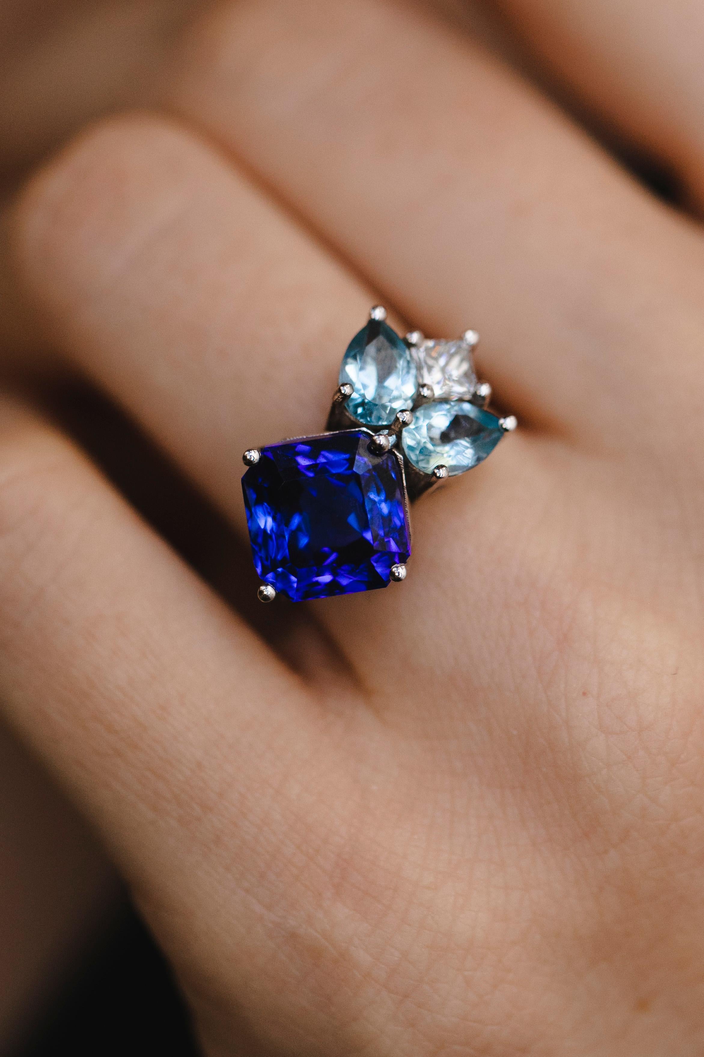 6.8 Ct Tanzanite Diamond Ring 14K White Gold, 2023 For Sale 3