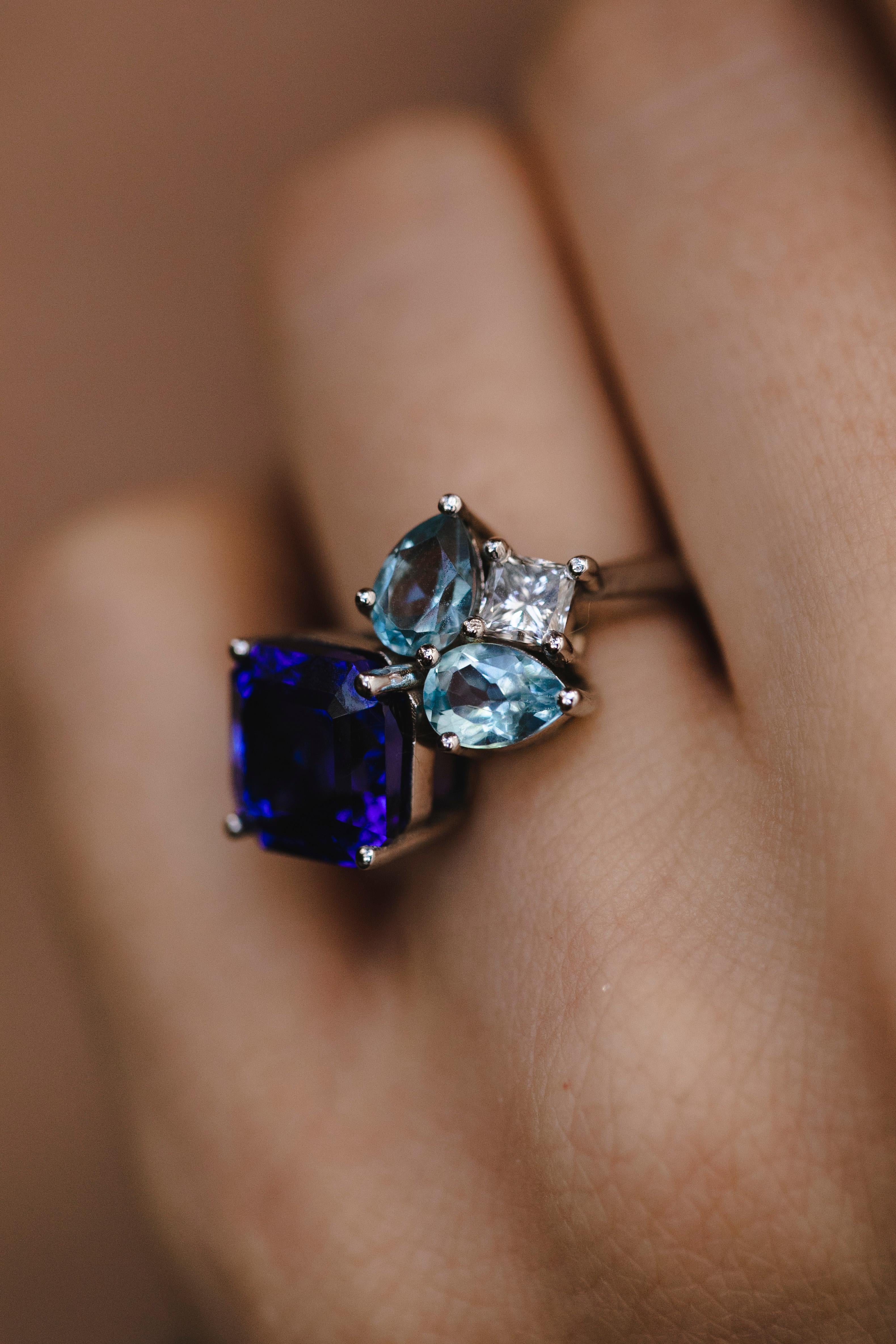 6.8 Ct Tanzanite Diamond Ring 14K White Gold, 2023 For Sale 4