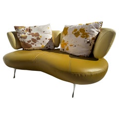 68" Leolux Kikko Style Biomorphic Shaped Leather Sofa