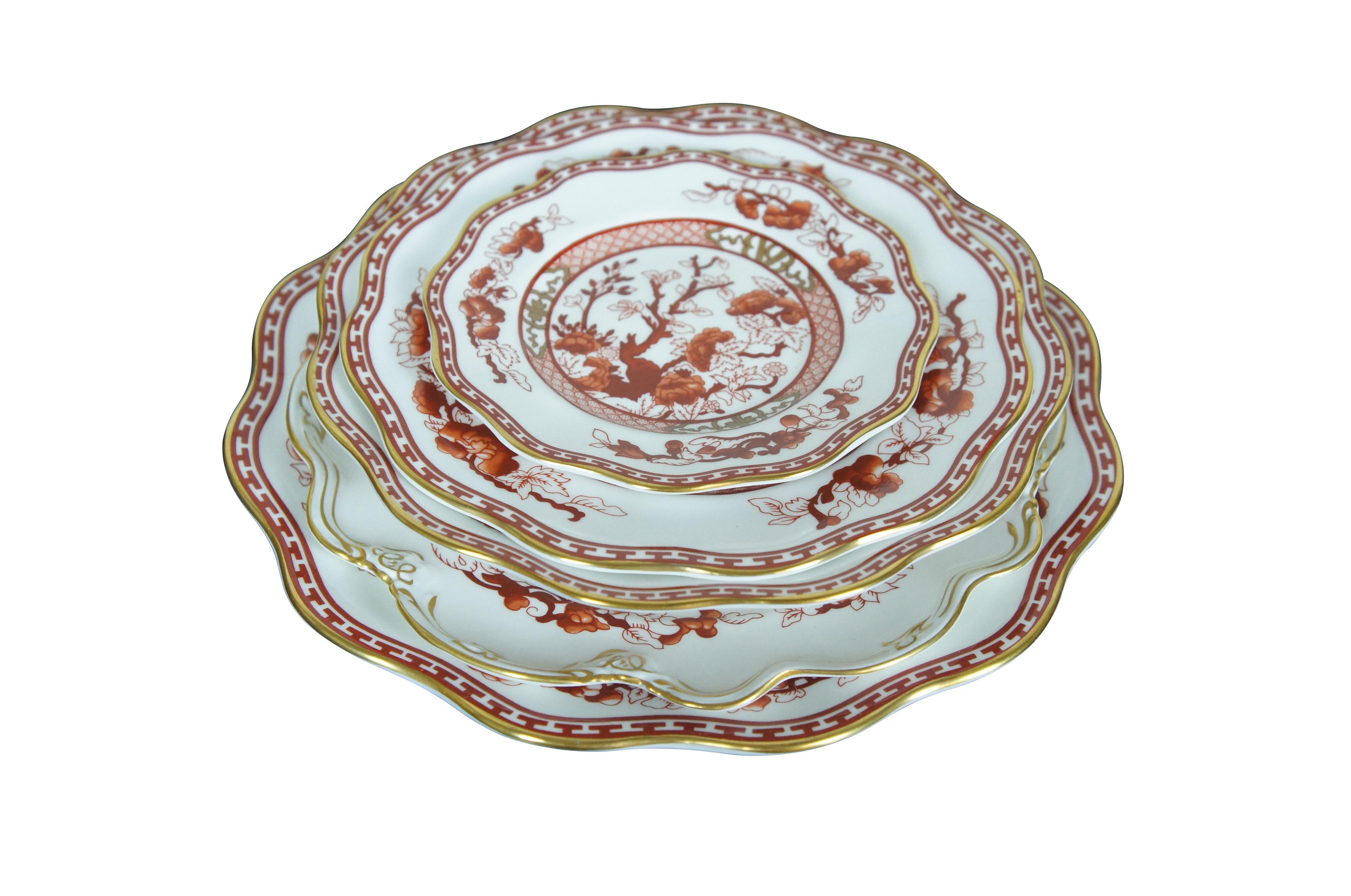 Chinoiserie 68 Pc English Coalport Indian Tree Coral Scalloped Dinnerware Service Set for 12